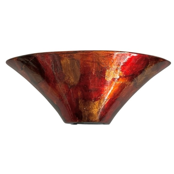 Decorative Bowl Red Gold Lacquered Boat Shaped Flower Pot Vase Planter Bowl - Picture 4 of 6